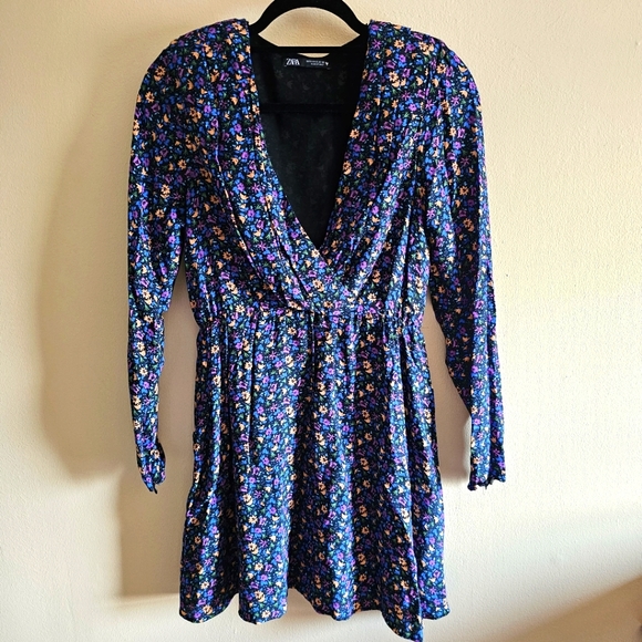 ZARA BLUE FLORAL MINI DRESS - Picture 1 of 9